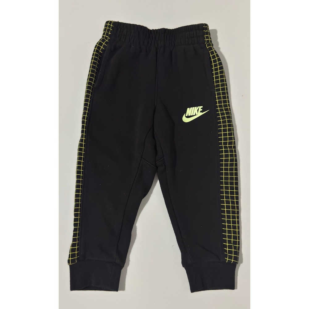 Nike Toddler Boys Black Fleece Jogger Pants Neon Grid Side Stripe 2T H485-023
